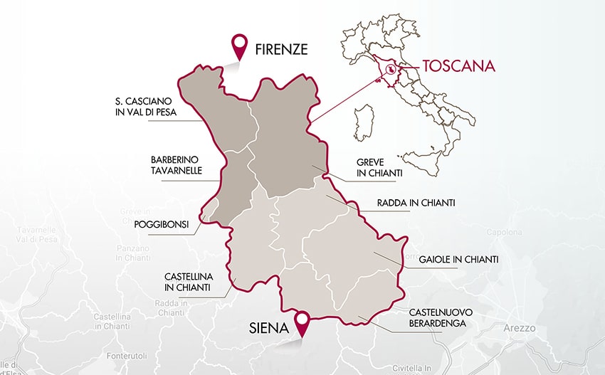 mapa obszaru produkcji Chianti Classico
