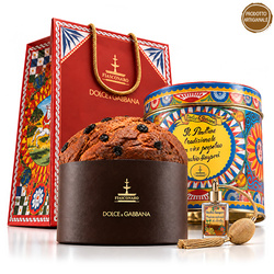 Fiasconaro Dolce&Gabbana Panettone Tradizionale - włoska babka w puszce z flakonem wina Vecchio Samperi 1kg + 30ml
