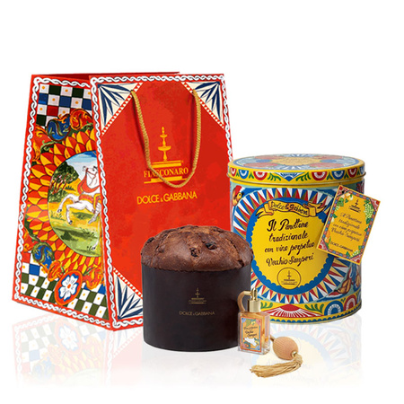 Fiasconaro Dolce&Gabbana Panettone Tradizionale - włoska babka w puszce z flakonem wina Vecchio Samperi 1kg + 30ml