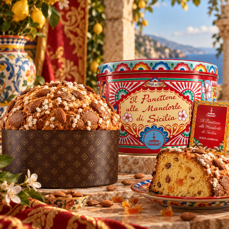 Fiasconaro Dolce&Gabbana Panettone alle Mandorle - włoska babka z sycylijskimi migdałami w kolekcjonerskiej puszce 1kg