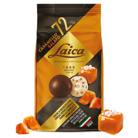 Laica Praline Caramello Salato - włoskie praliny z gorzkiej czekolady 72% z nadzieniem o smaku solonego karmelu 90g