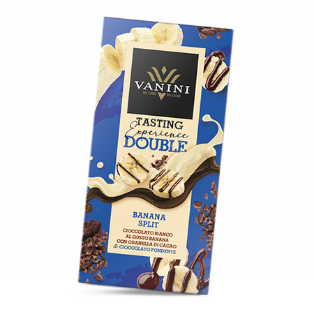 Vanini Double Banana Split - włoska czekolada biała i gorzka o smaku banana z chrupiącymi ziarnami kakao 85g