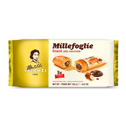 Matilde Vicenzi Millefoglie Snack alla Nocciola - kruche ciastka z nadzieniem orzechowym 125g