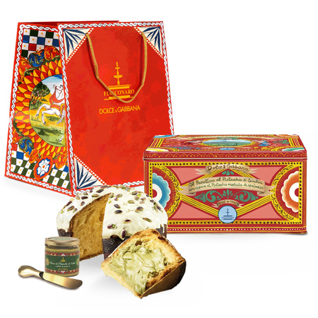 Fiasconaro Dolce&Gabbana Panettone Pistacchio - włoska babka w kolekcjonerskiej puszce ze słoiczkiem kremu pistacjowego 500g + 100g