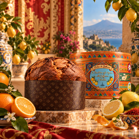 Fiasconaro Dolce&Gabbana Panettone Agrumi e Zafferano - włoska babka z cytrusami i szafranem w kolekcjonerskiej puszce 500g