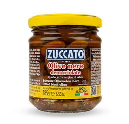 Zuccato Olive Nere Denocciolate - czarne oliwki bez pestki w oliwie z oliwek extra vergine 185g