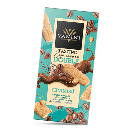 Vanini Double Tiramisu - włoska czekolada mleczna i gorzka z kawałkami ciasteczek i kawą 85g