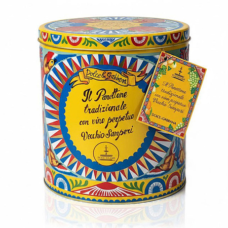 Fiasconaro Dolce&Gabbana Panettone Tradizionale - włoska babka w puszce z flakonem wina Vecchio Samperi 1kg + 30ml