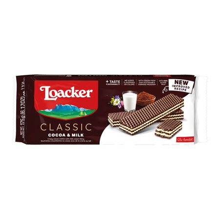 Loacker Cacao & Milk - wafelki kakaowe z kremem mlecznym 175g