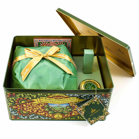 Fiasconaro Dolce&Gabbana Panettone Pistacchio - włoska babka w kolekcjonerskiej puszce ze słoiczkiem kremu pistacjowego 500g + 100g