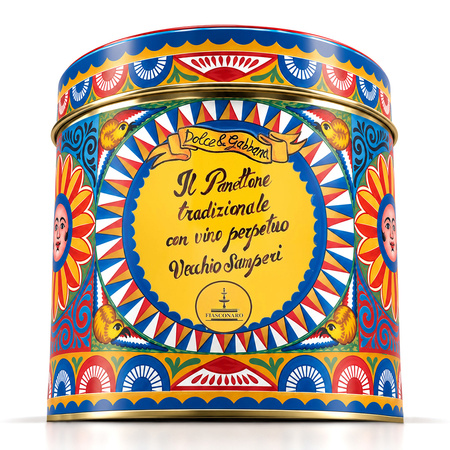 Fiasconaro Dolce&Gabbana Panettone Tradizionale - włoska babka w puszce z flakonem wina Vecchio Samperi 1kg + 30ml