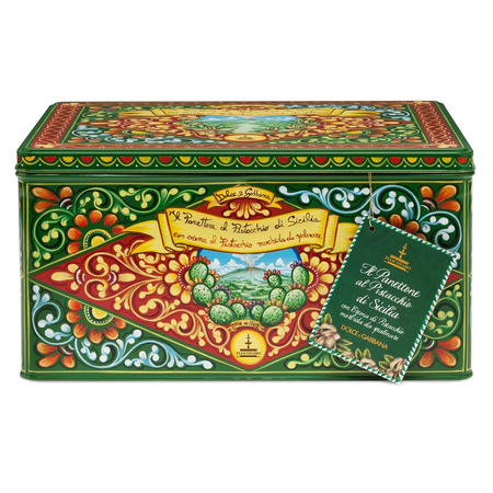 Fiasconaro Dolce&Gabbana Panettone Pistacchio - włoska babka w kolekcjonerskiej puszce ze słoiczkiem kremu pistacjowego 500g + 100g