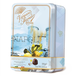Vergani Napoli Limoncello - włoskie praliny z ciemnej czekolady z kremem limoncello w ozdobnej puszce 100g