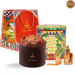 Fiasconaro Dolce&Gabbana Panettone Tradizionale - włoska babka w puszce z flakonem wina Vecchio Samperi 1kg + 30ml