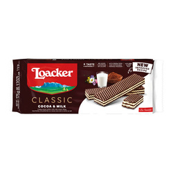 Loacker Cacao & Milk - wafelki kakaowe z kremem mlecznym 175g