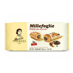 Matilde Vicenzi Millefoglie Snack alla Nocciola - kruche ciastka z nadzieniem orzechowym 125g