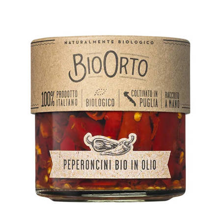 BioOrto Peperoncini Bio - włoskie ostre papryczki w oliwie 175g