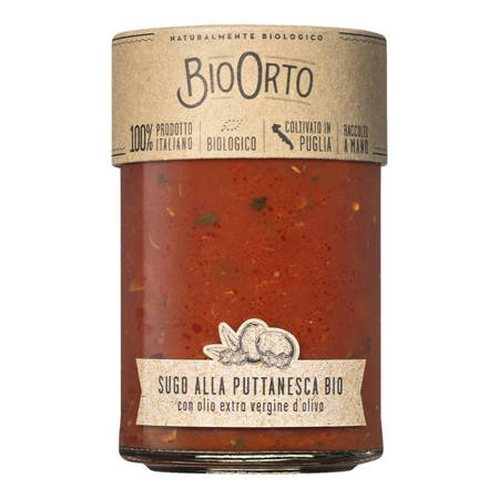 BioOrto Sugo alla Puttanesca Bio - gotowy włoski sos pomidorowy z oliwkami, kaparami i chili 350g