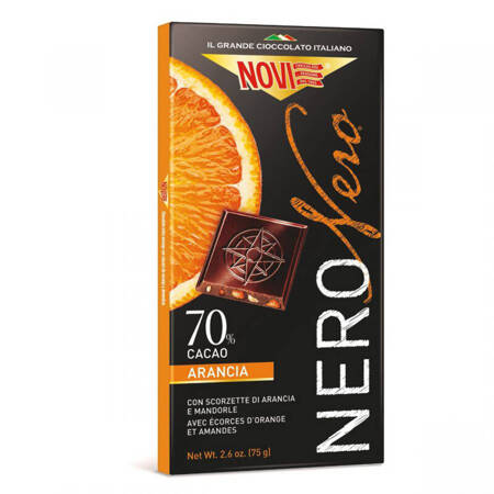 Novi Nero - włoska czekolada z pomarańczami i migdałami 75g