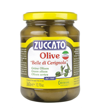Zuccato Olive Belle di Cerignola - zielone oliwki z pestką 360g